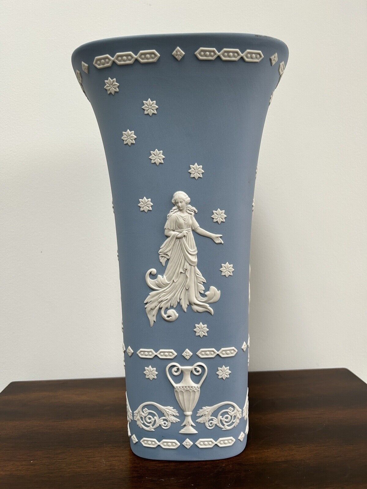 Wedgwood Jasperware 12” Vase Dancing Hours RARE Jasperware Trumpet Vase