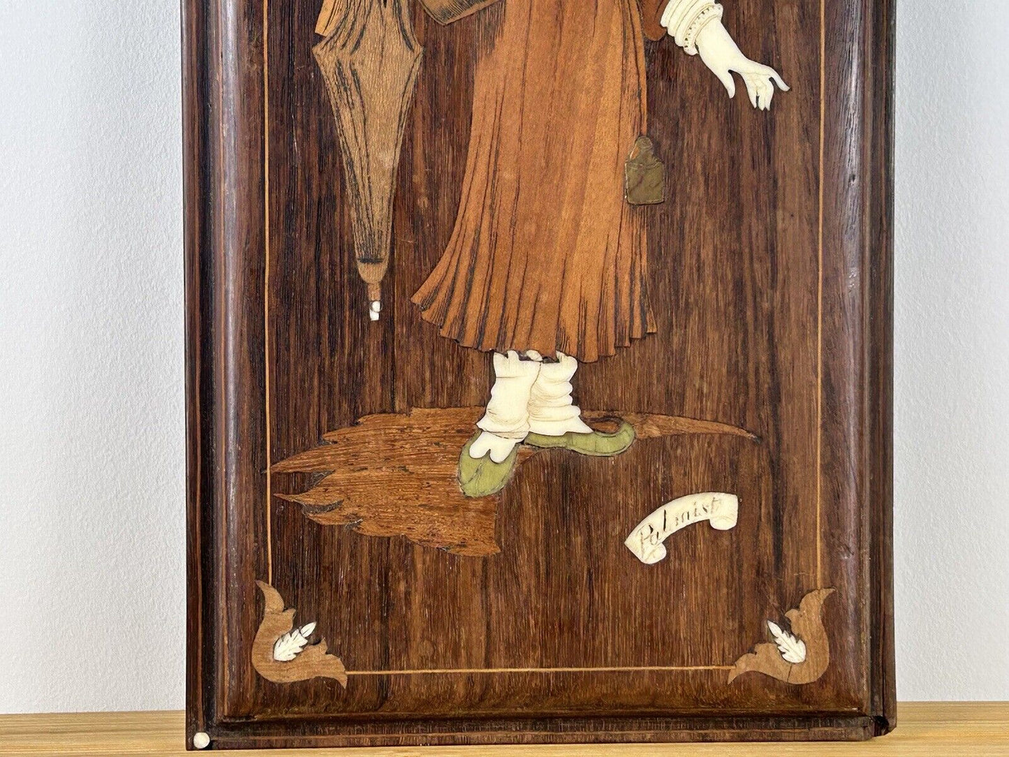 Wood Inlay Marquetry Board Art “Palmist” Antique Wood Work Board