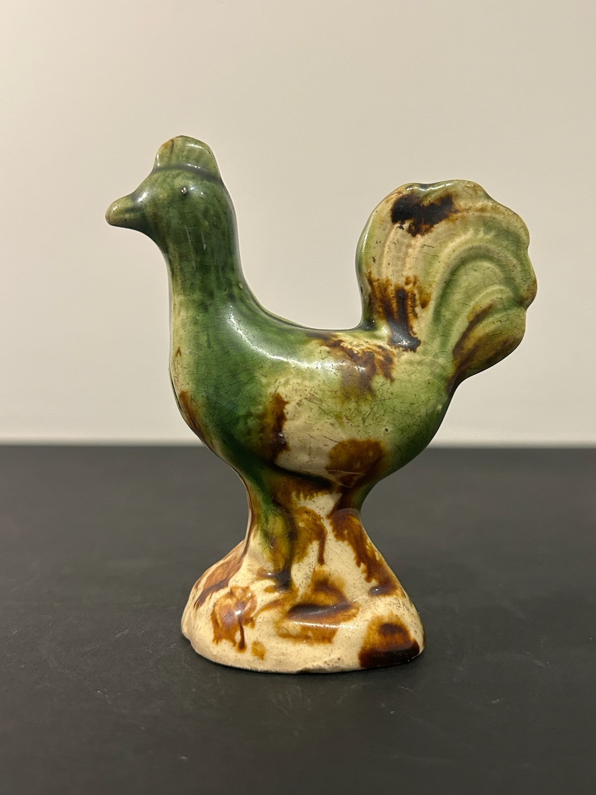 Whieldon Type Creamware Cockerel Bird Figure Green Brown Glazes Pedestal 10cm0