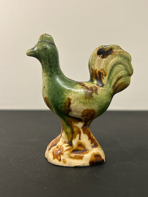 Whieldon Type Creamware Cockerel Bird Figure Green Brown Glazes Pedestal 10cm