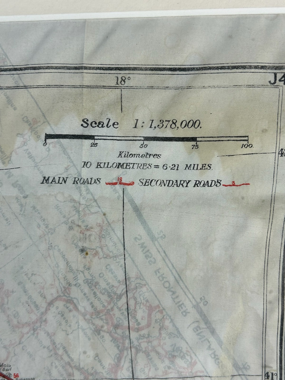WWII MI9 Silk Escape Map Italy Sicily Sheet J4 1:1,378,000 RAF Evasion Framed6