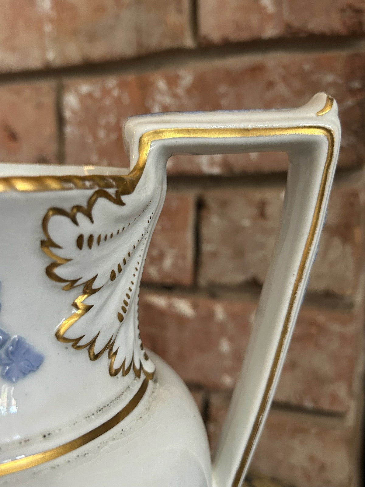 Antique Relief Moulded Jug Blue Sprigged Flowers Grapes Gilt Rim Victorian11