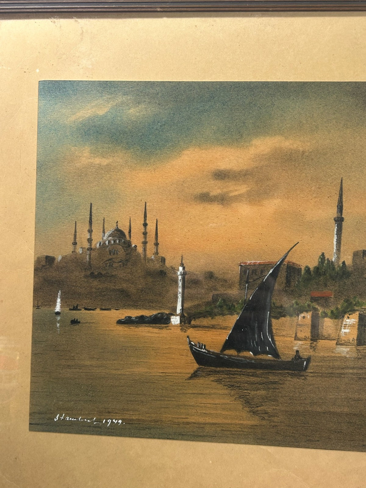 Istanbul 1949 Gouache Bosphorus Mosque Signed Russian Emigre School Stambul2
