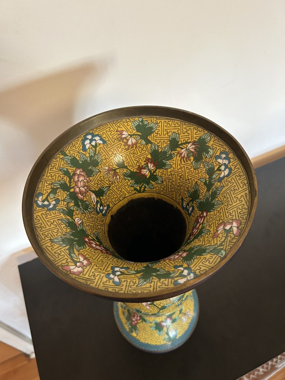 Chinese Cloisonné Yellow Trumpet Vase 20th Century