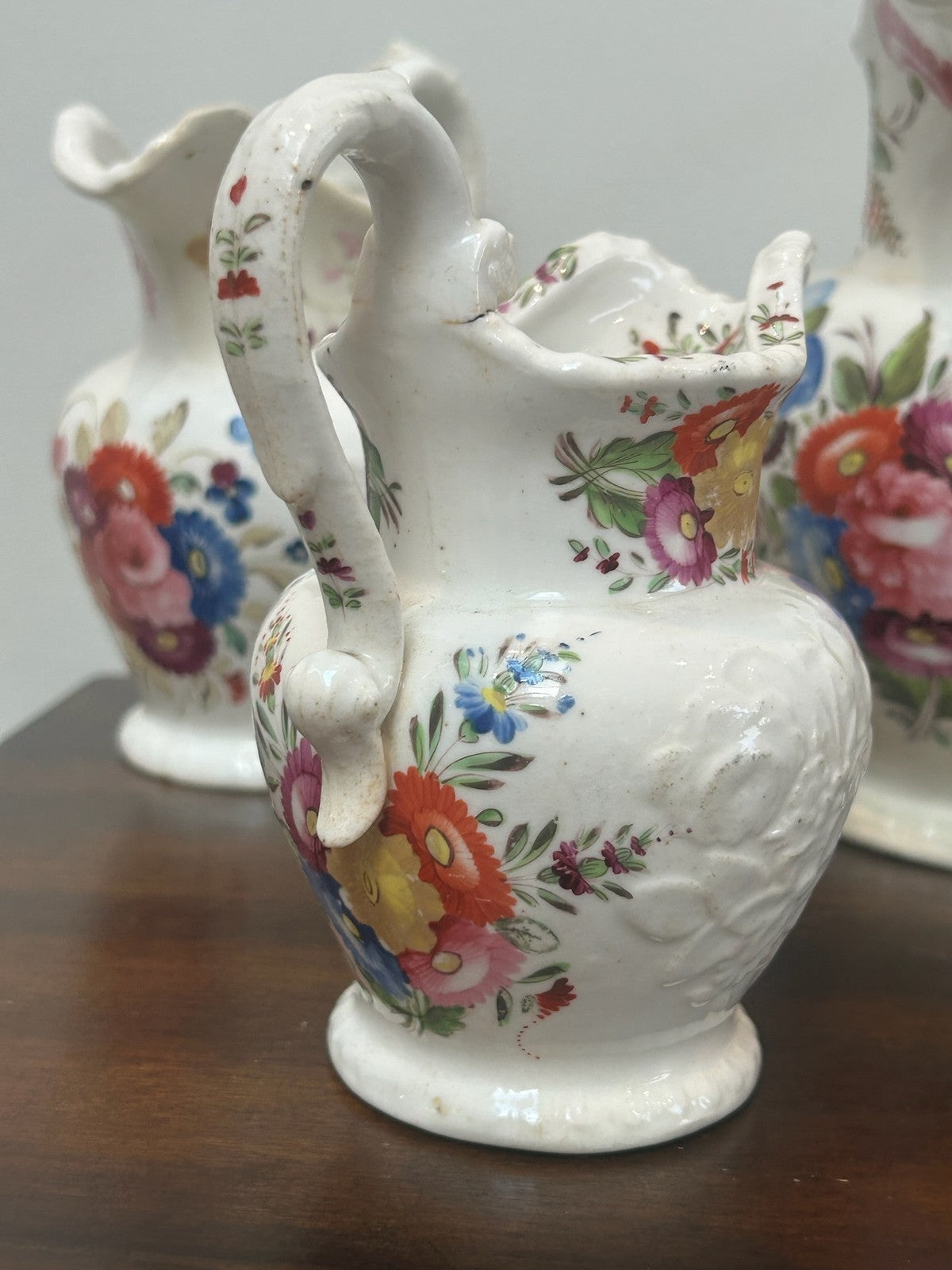 Set of Four Coalport Porcelain Water Jugs c1830 Hand Painted Floral9