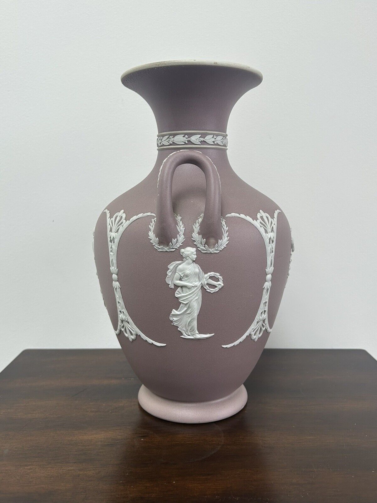 Wedgwood Lilac Jasperware Vase Urn Twin Handle Pink Jasperware Wedgwood