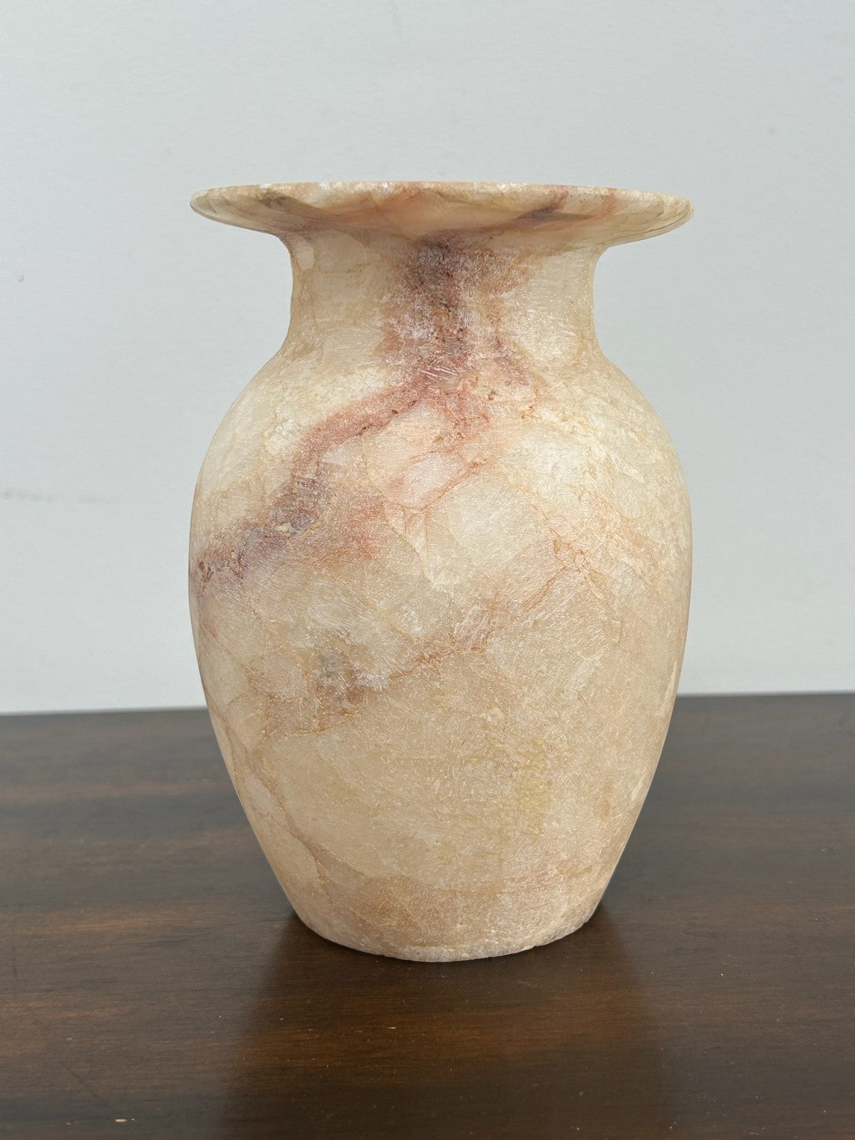 Egyptian Alabaster Hand Carved Vessel Urn Vase 15.5cm Antique Style3