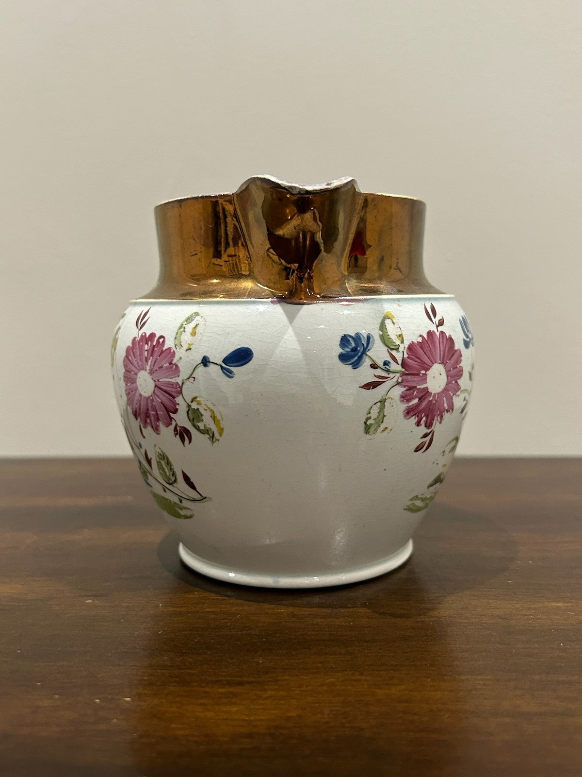 Victorian Copper Lustre Jug Hand Painted Floral Band A/F1