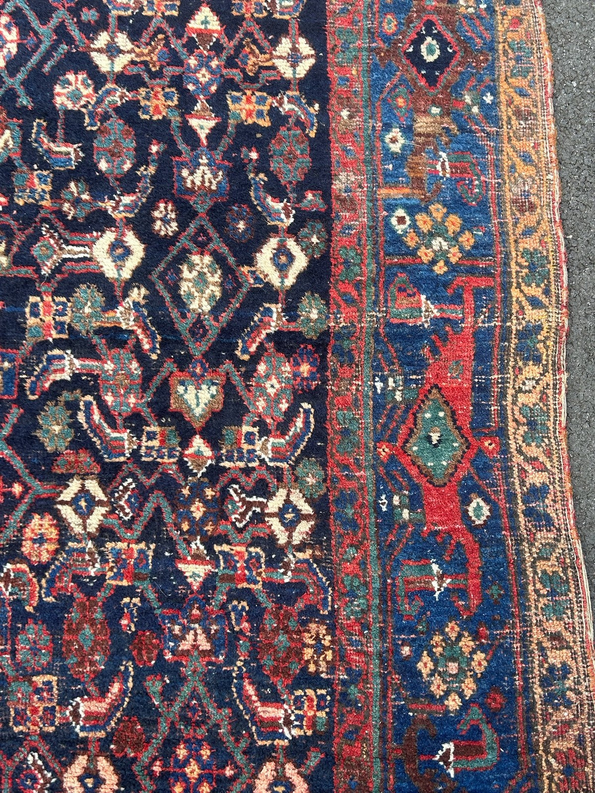 Antique Oriental Hand Knotted Herati Wool Rug Indigo Red Tribal c.1900 210x120cm6