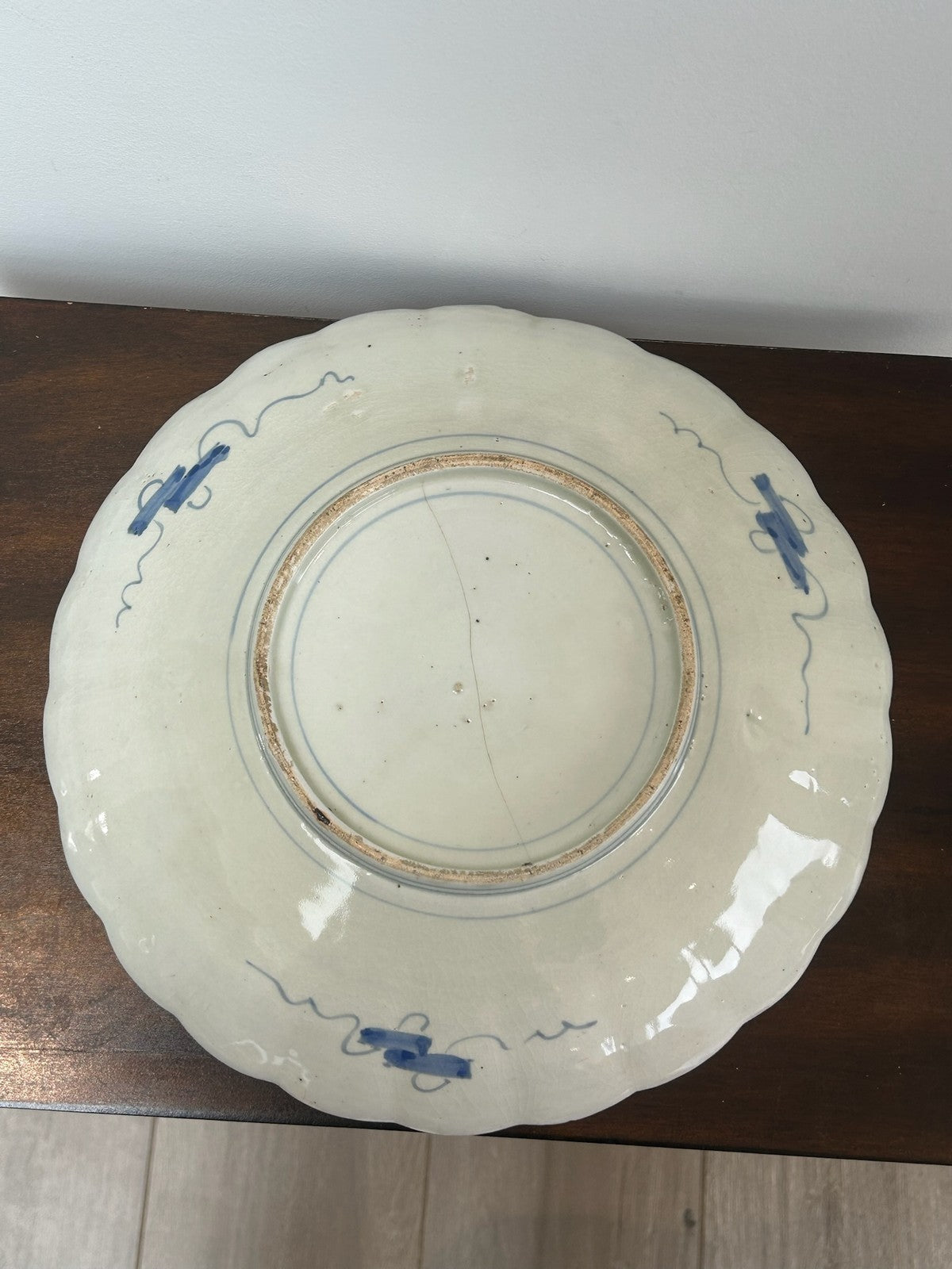 Antique Japanese Imari Porcelain Plate Iron Red Blue A/F Chip5