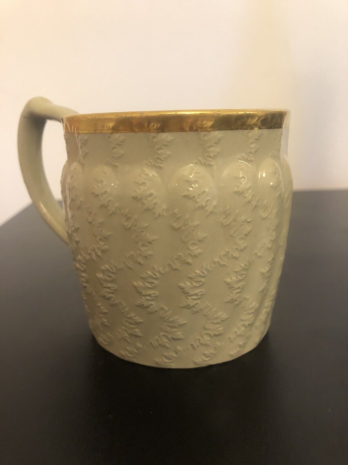 Wedgwood drabware 1830’s mug with gilt rim - “S.R Payne collection”