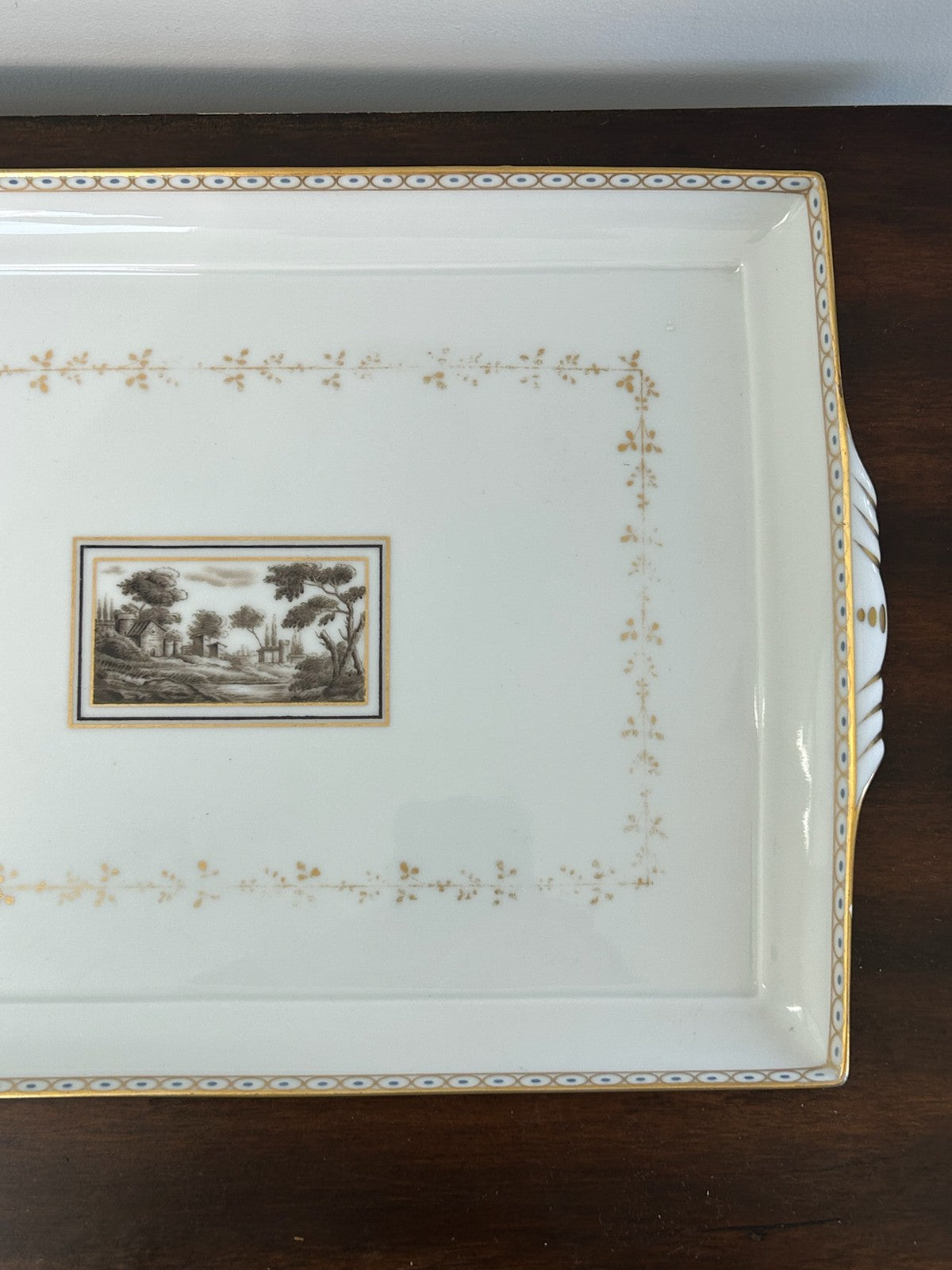 Richard Ginori Porcelain Tray and Cream Jug Sepia Landscape Gilt2