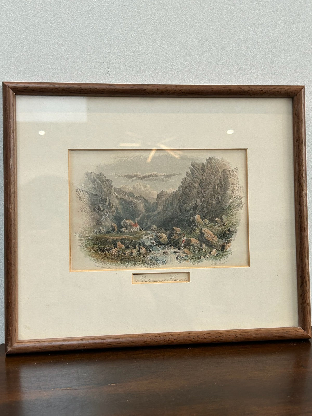 Antique 1865 France Voiron Chartreuse Valley Isere Waterfall Engraving Gilt Fram8