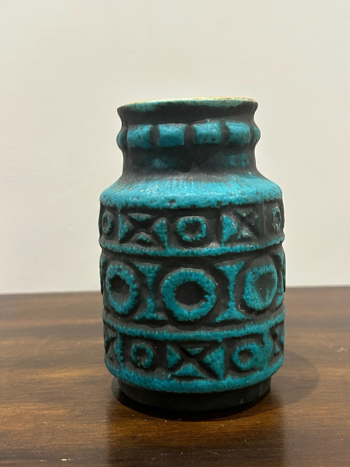 West German Fat Lava Vase 214 18 Turquoise Black Retro Pottery2