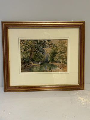 W.W. Caffyn Original Watercolour Angler on the River Ouse Sussex 1878 Framed