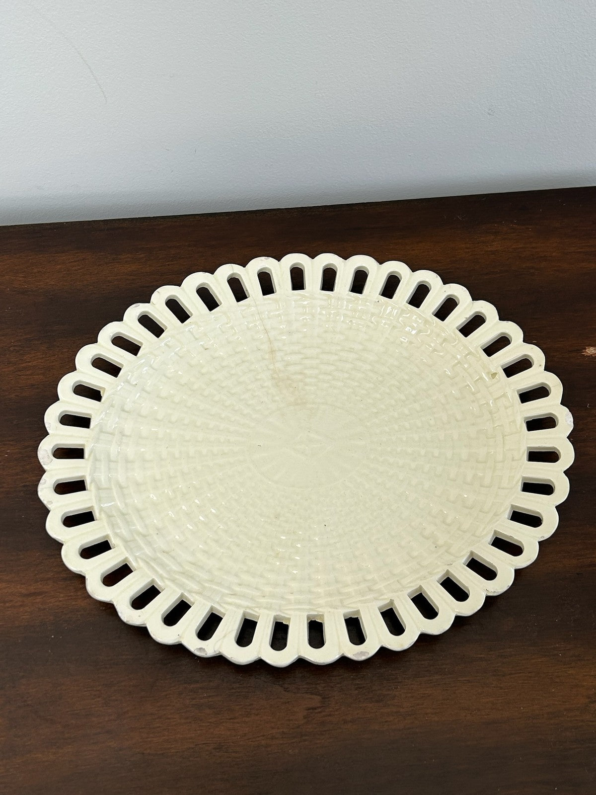 Antique Creamware Reticulated Plate Basketweave Centre Pierced Rim A/F0