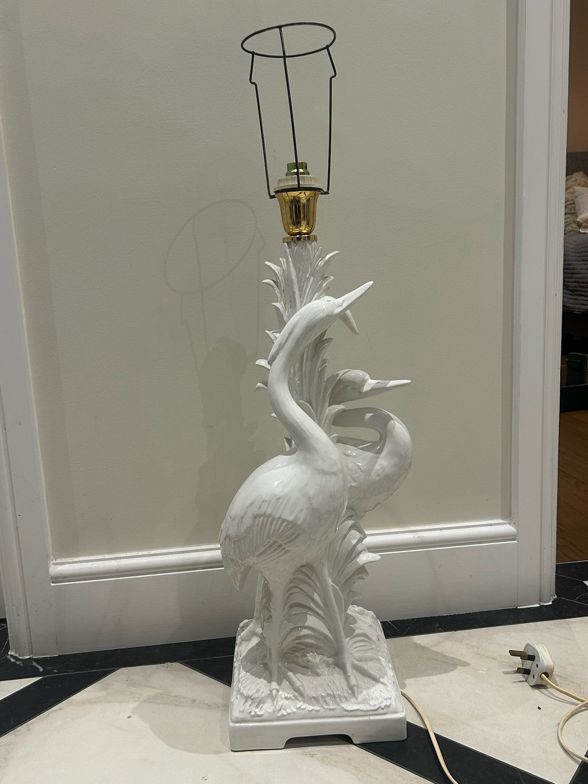 Vintage Italian Chinoiserie White Heron Bird Table Lamp Hollywood Regency 81cm3