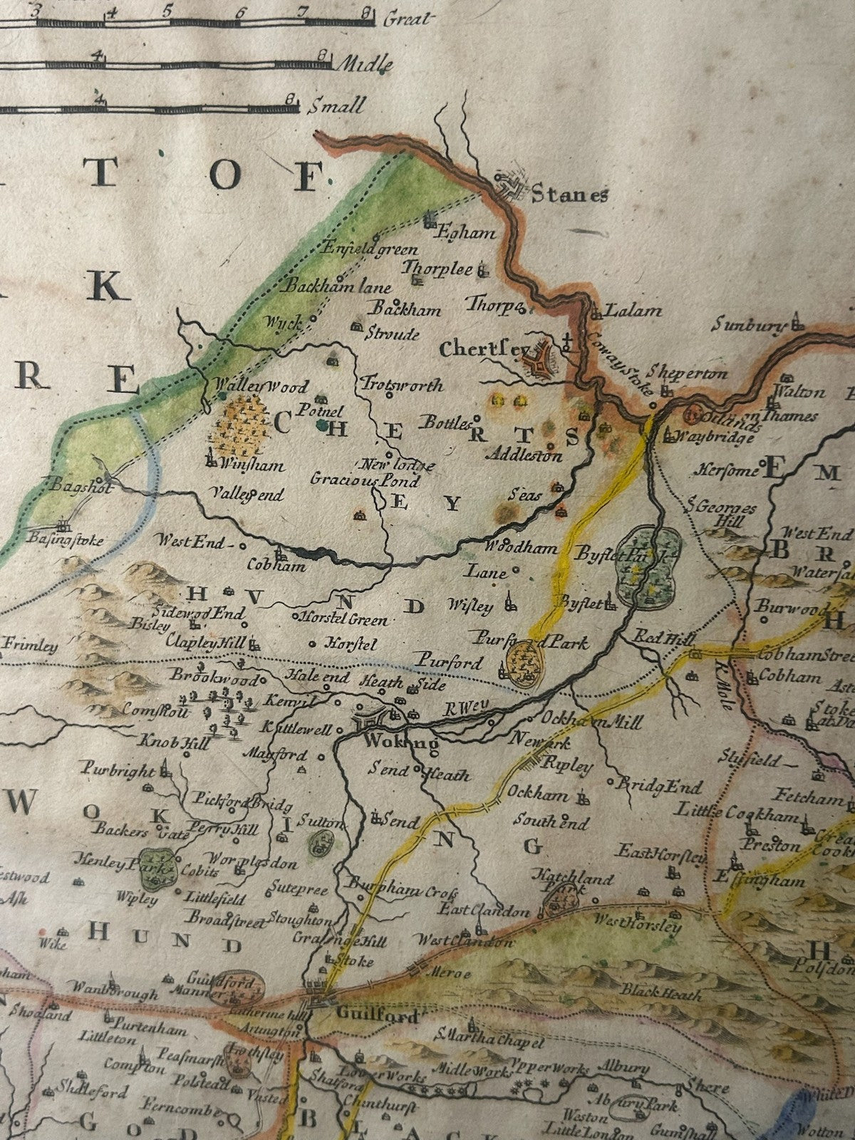 Antique Surrey Map Robert Morden Camden Britannia c.1695 Hand Coloured Framed7