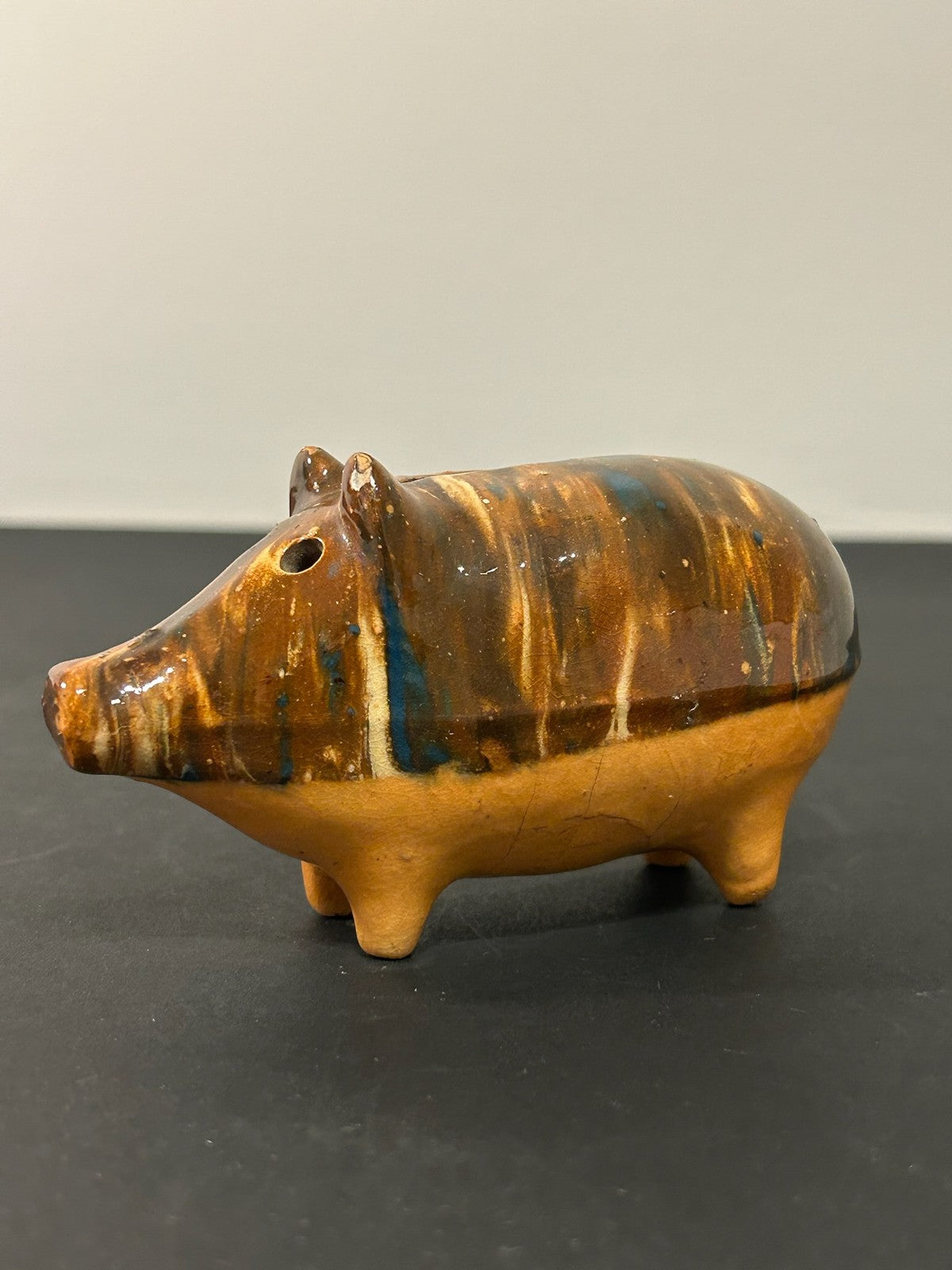 Antique 19th Century Slipware Pig Money Box Trailed Slip Earthenware Folk 11cm1