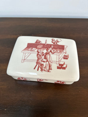 Wedgwood Porcelain Trinket Box Lidded Red Printed Scene