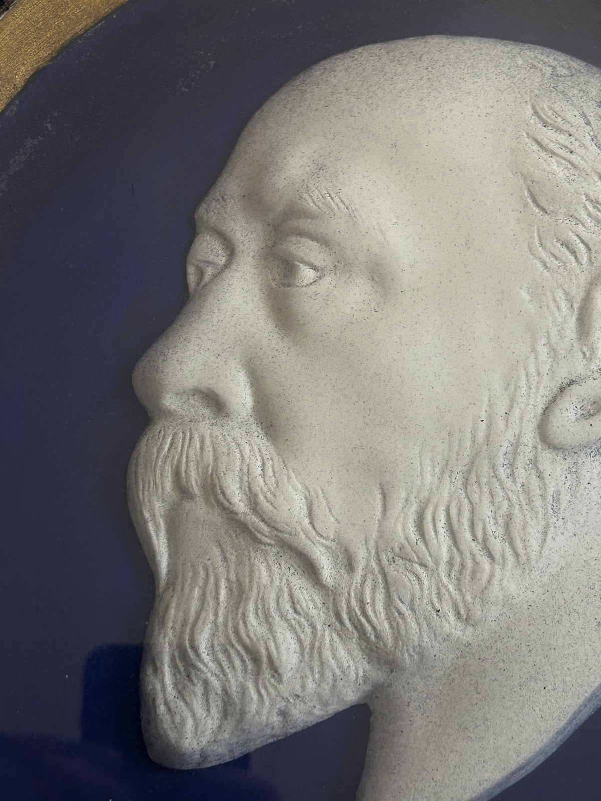 Antique Edward VII Blue Ground Relief Portrait Plaque, c.1910