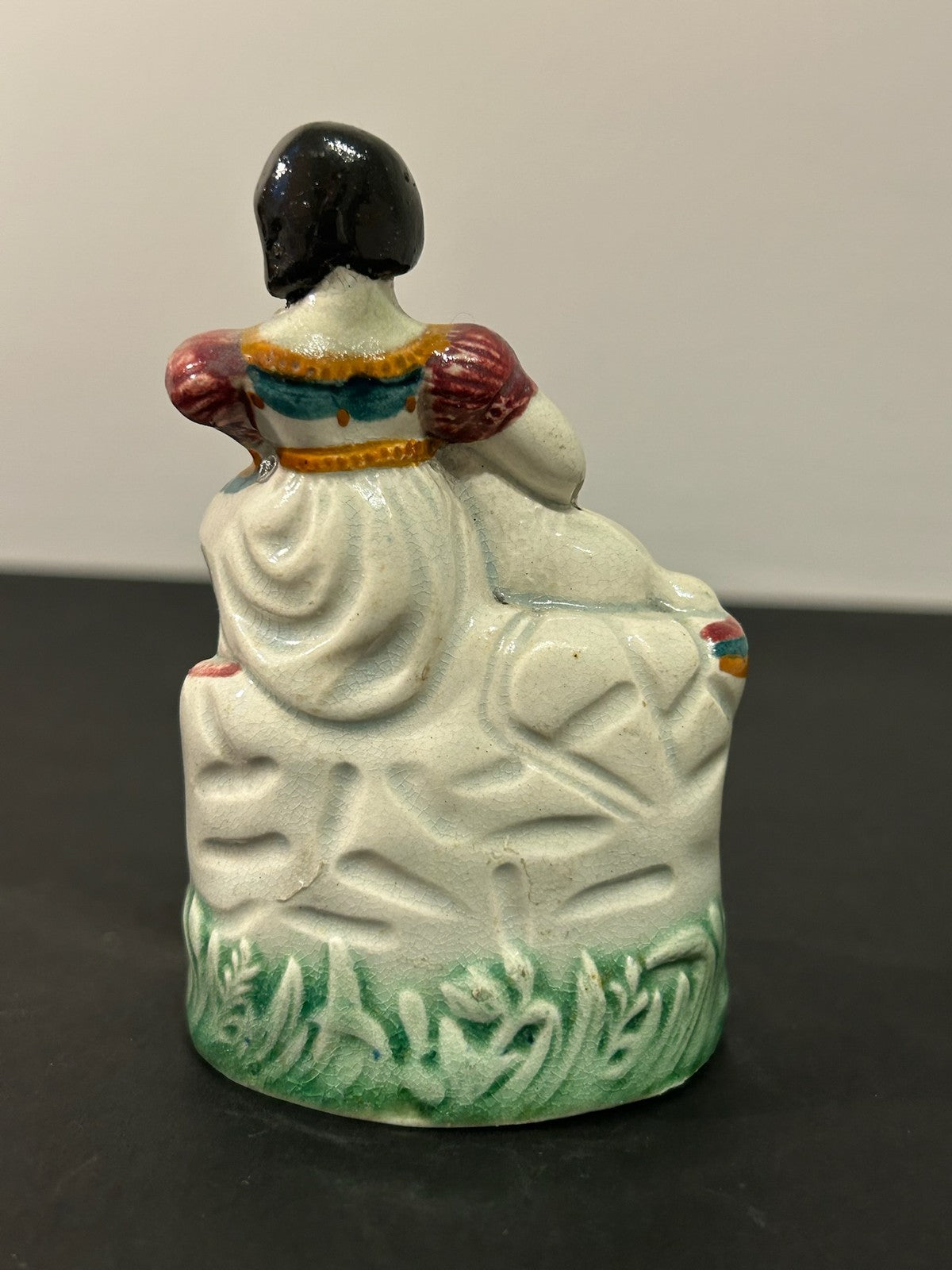 Antique Victorian Staffordshire Pottery Figure Girl with Dog and Lamb 10cm4