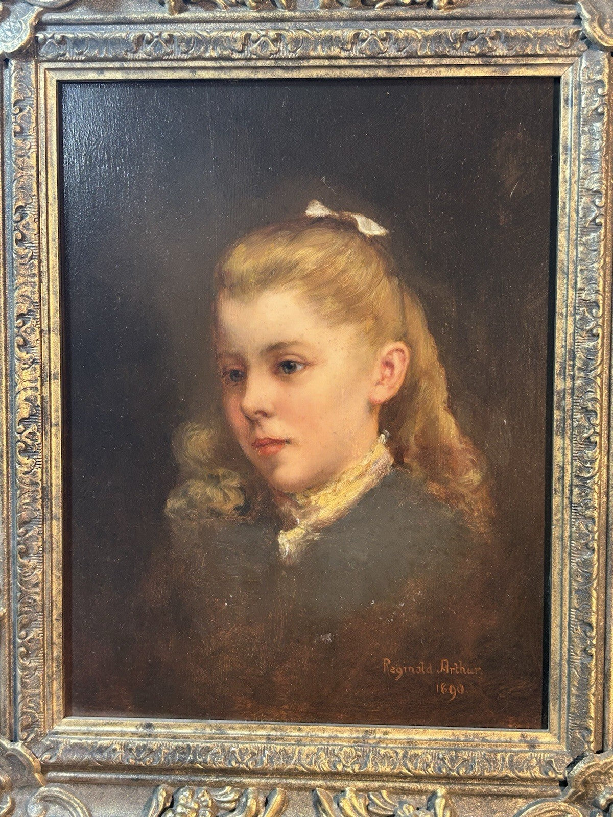 Reginald Arthur Contemplation 1890 Victorian Portrait Oil Painting Gilt Frame0