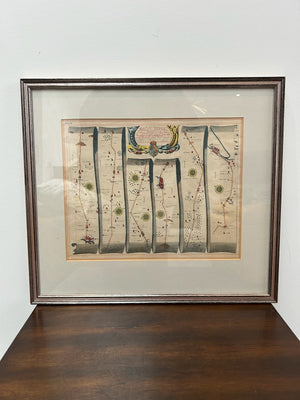 Pair John Ogilby Britannia Strip Road Maps Norfolk c1675 Hand Coloured Framed