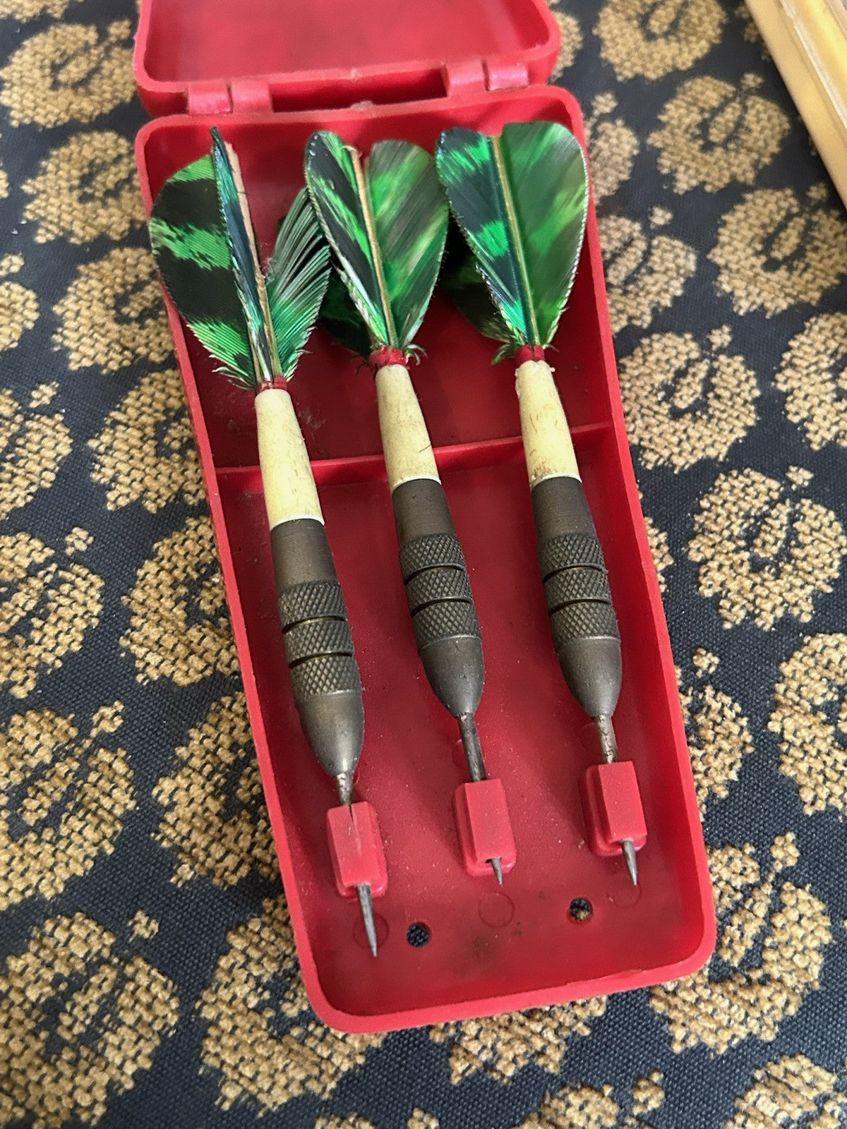 Vintage Set of Three Brass Darts in Original Case Flights4