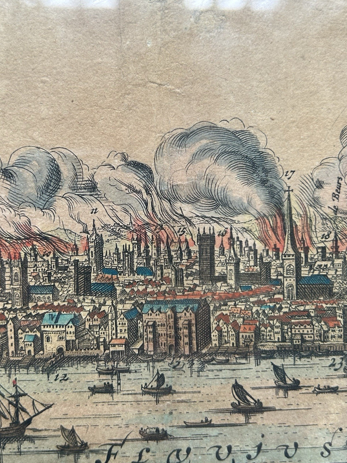 Rare 17thC Justus Danckerts London Great Fire 1666 Hand-Coloured Map7