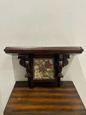 Carved Wood Wall Bracket Shelf Inset Victorian Lily Tile