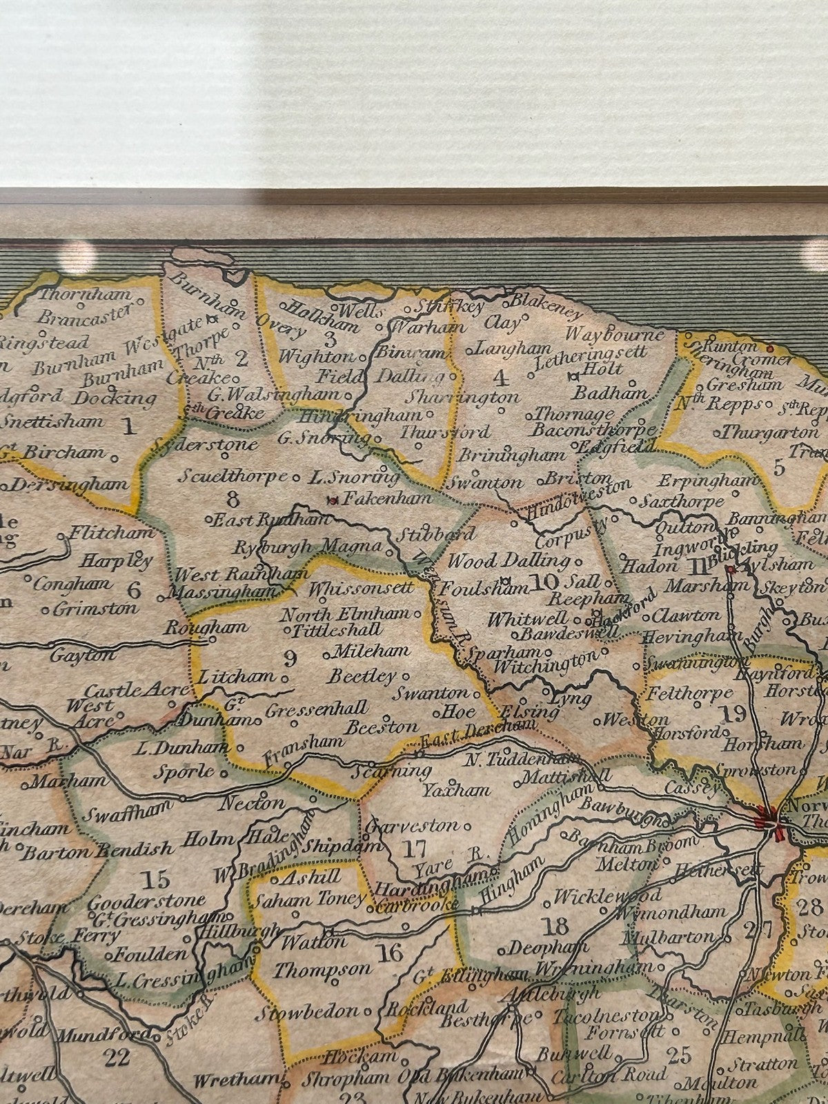 Antique Map of Norfolk Joshua Archer c1845 Hand Coloured Framed4