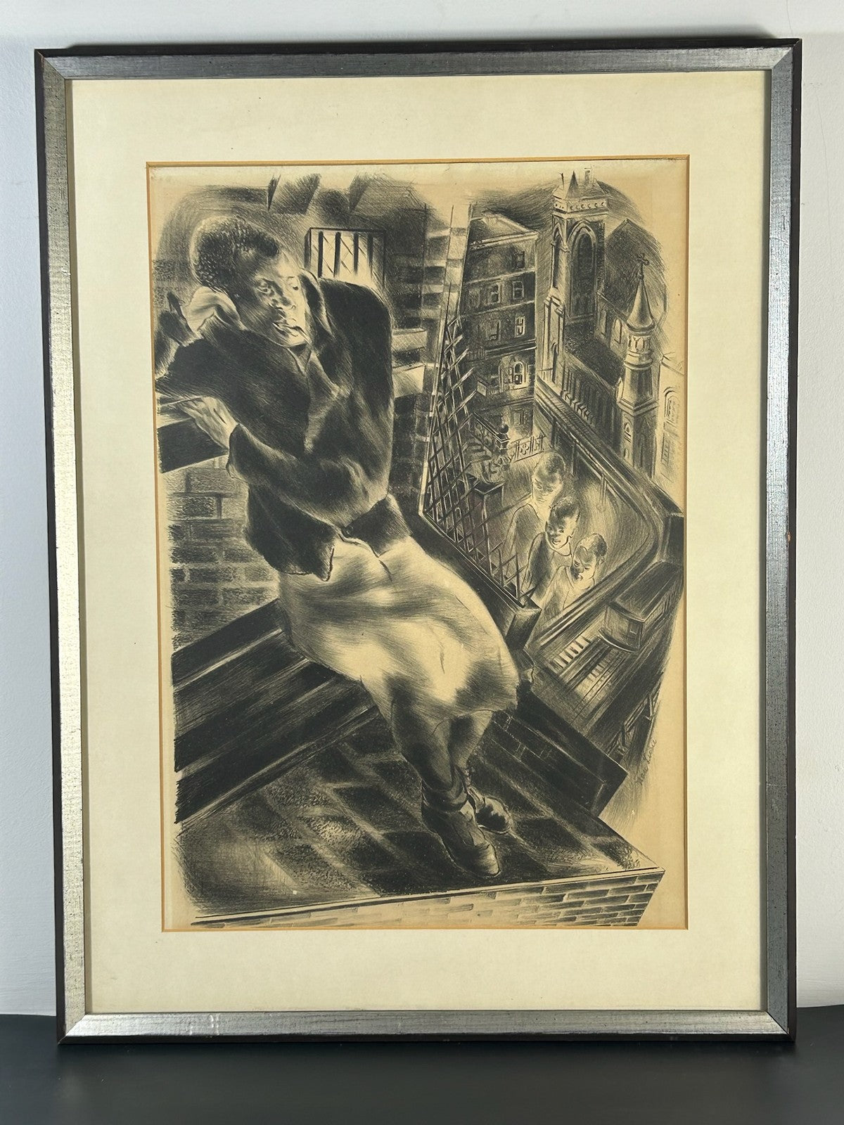 Nan Lurie Pencil Signed Lithograph City Window Figures 1930s WPA Federal Art1
