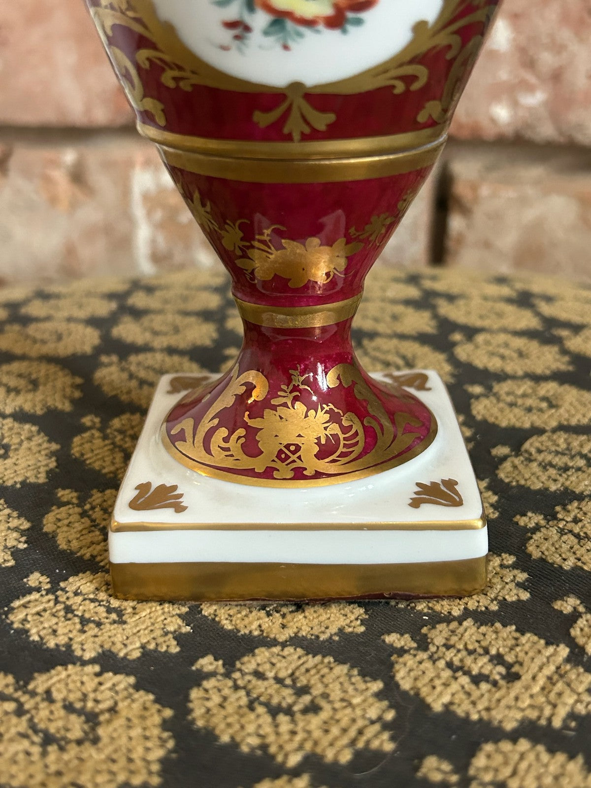 Le Tallec Paris Hand Painted Porcelain Twin Handled Urn Vase Maroon Gilt Floral9