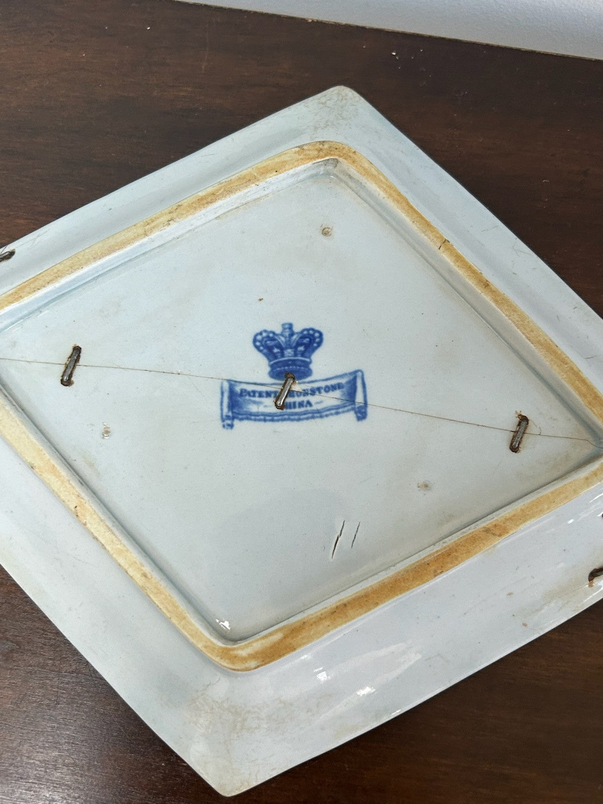 Antique Masons Style Ironstone Dish Chinoiserie Pagoda Blue Polychrome 19thC8