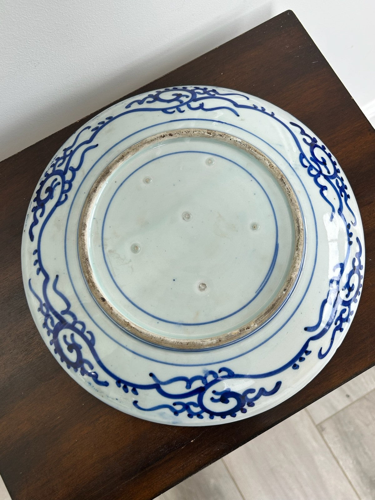 Japanese Arita Blue & White Transfer Plate Roundel & Border 28cm5