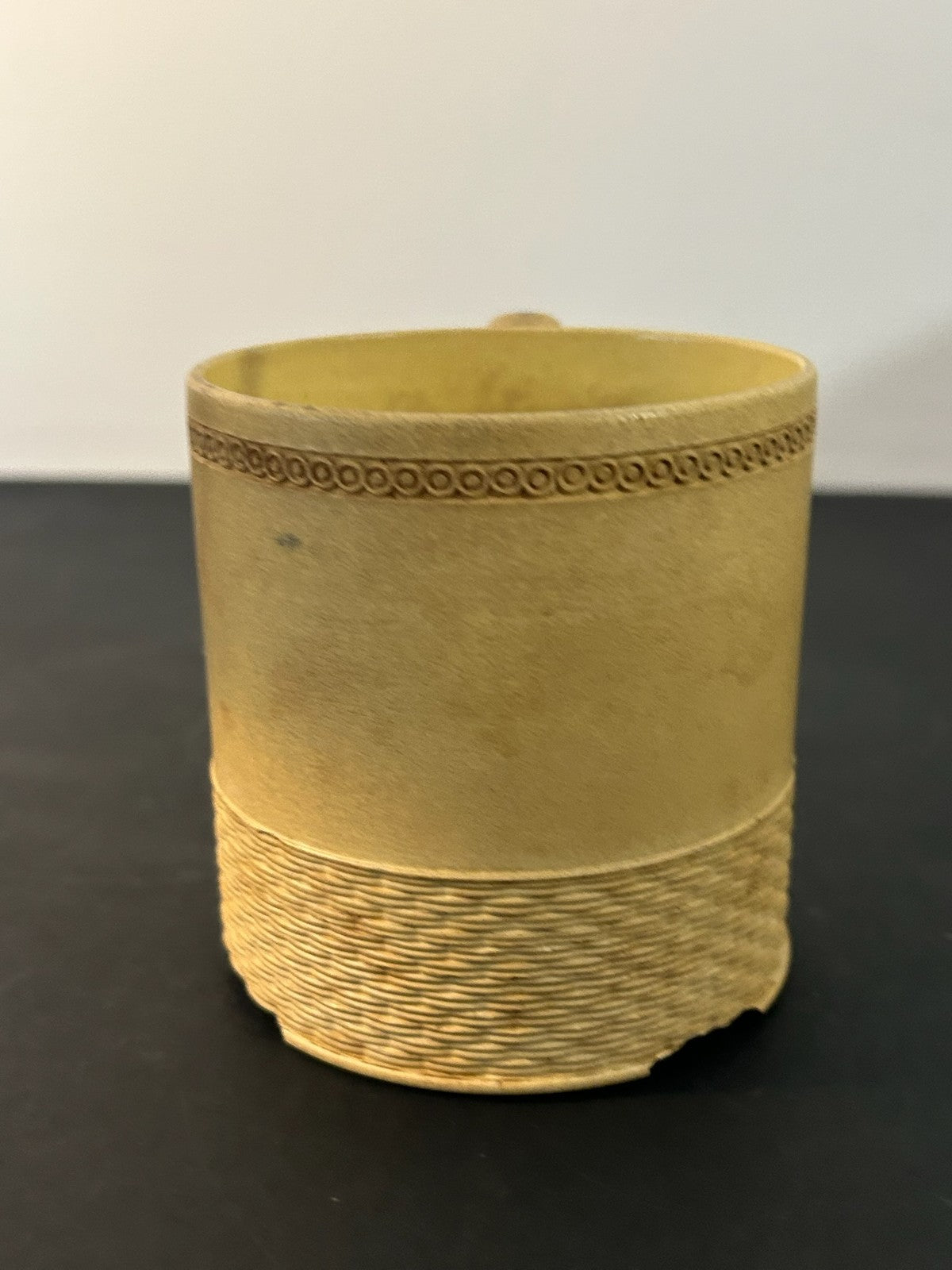 Antique English Caneware Cup c1800 1820 Engine Turned Basketweave 8cm A/F1