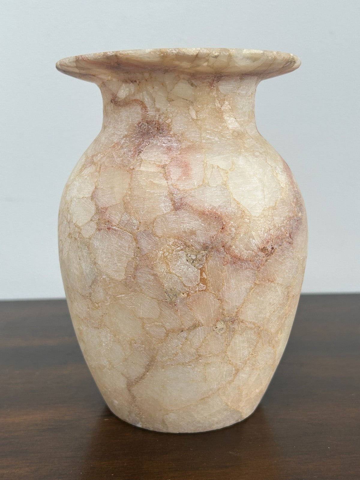 Egyptian Alabaster Hand Carved Vessel Urn Vase 15.5cm Antique Style2