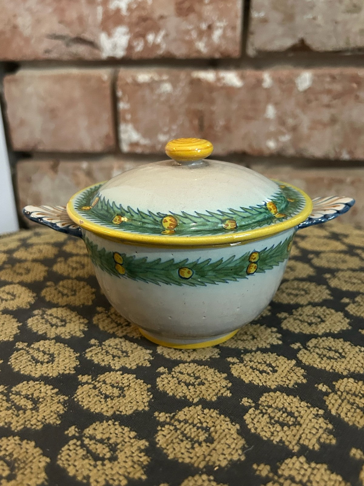 Cantagalli Florence Maiolica Lidded Tureen Dish Cockerel Mark Twin Handles0