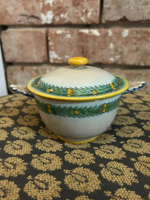 Cantagalli Florence Maiolica Lidded Tureen Dish Cockerel Mark Twin Handles