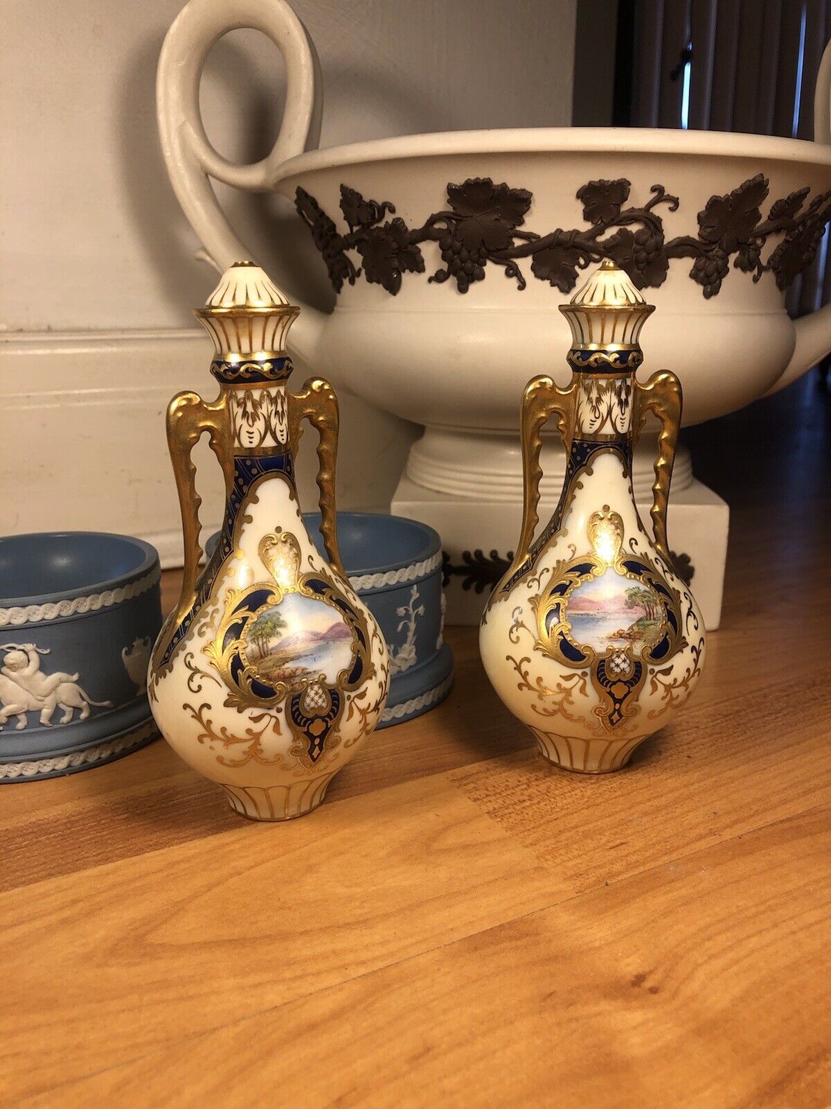 Wedgwood painted porcelain Miniature vase pair