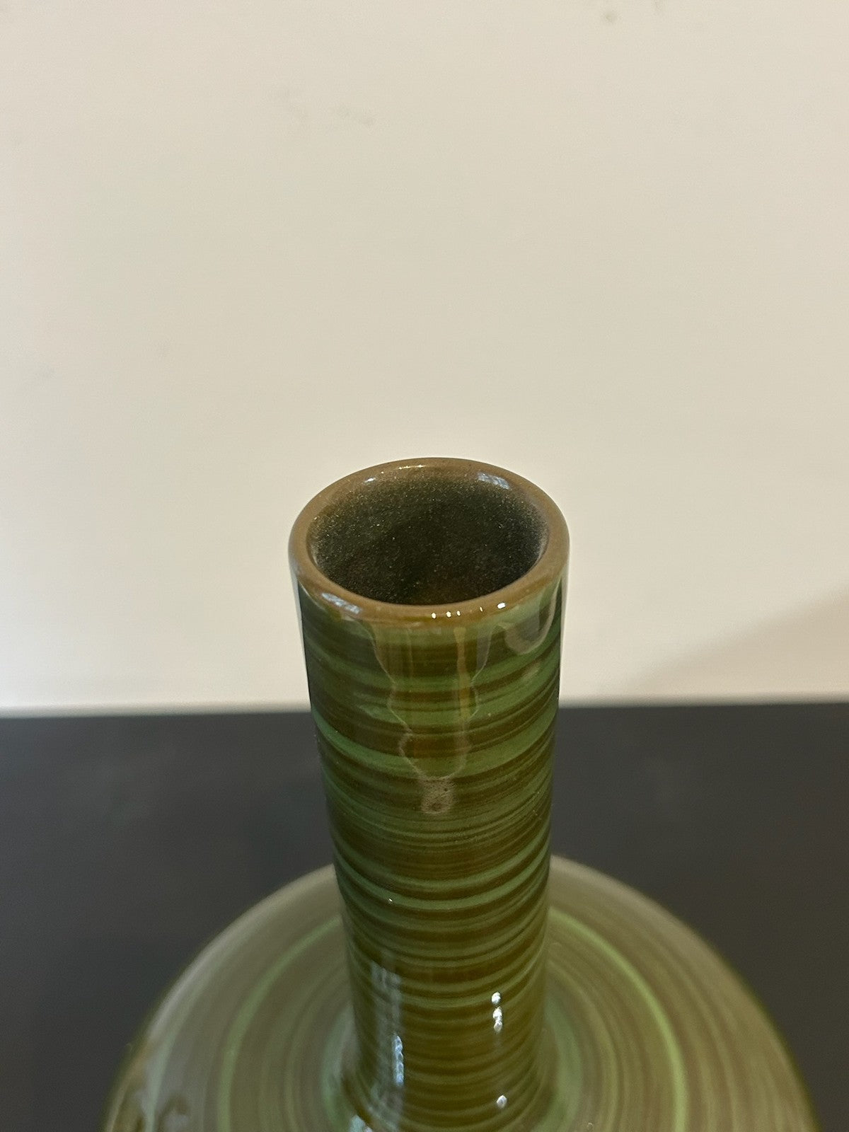 Ernestine Salerno Italy Green Glazed Bottle Vase Mid Century 25cm4