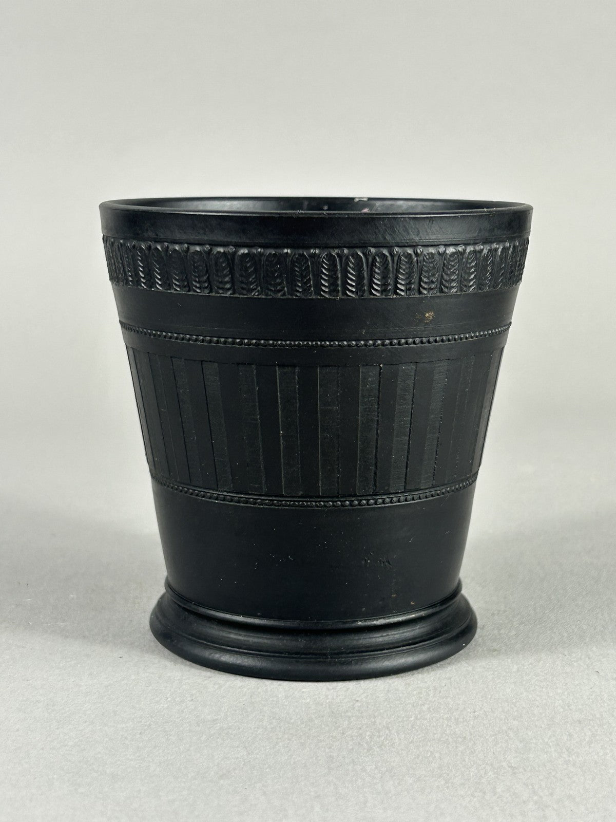 Antique Wedgwood Black Basalt Engine Turned Vase c.1923, 10cm