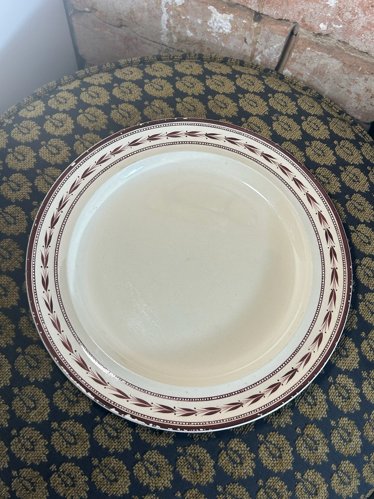 Antique Wedgwood Creamware Plate Brown Leaf Border c1800 Impressed Mark0