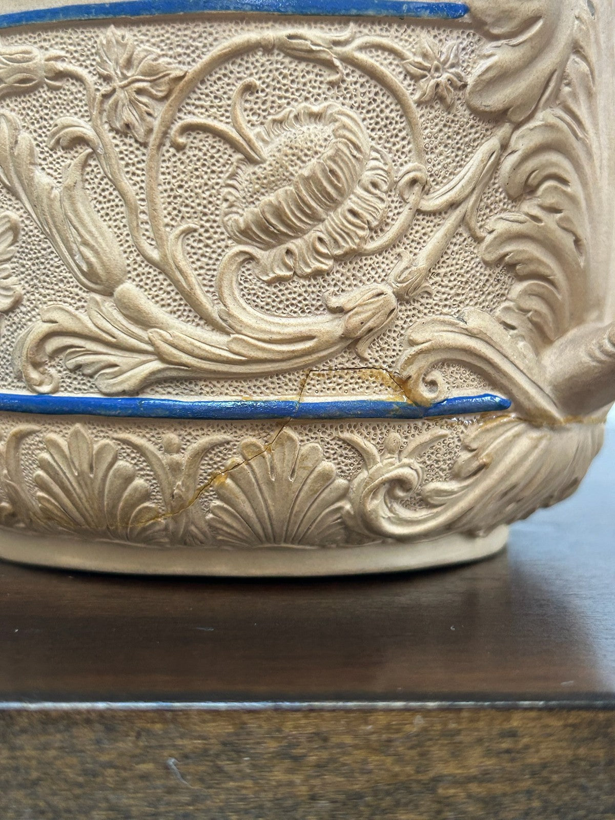 Antique Caneware Teapot Regency c1815 Relief Blue Line Silver Spout Stoneware7