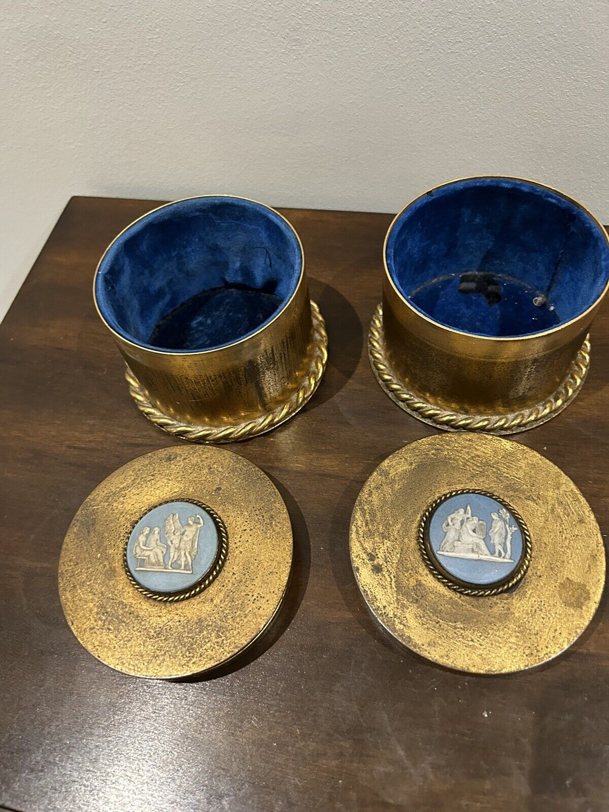 Jasperware Brass Container Pair Ormolu Wedgwood Jasperware Pair