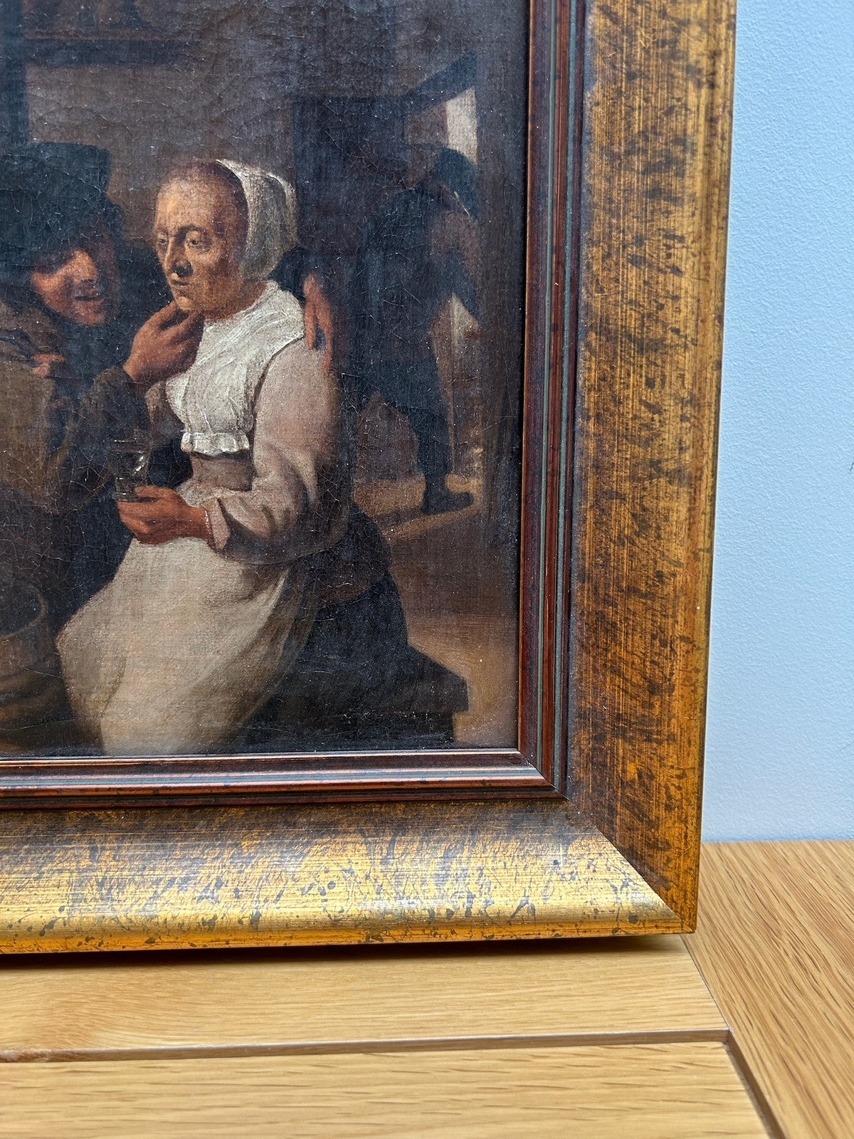 Antique Oil Painting Dutch Flemish School Tavern Scene Manner of Teniers Framed13