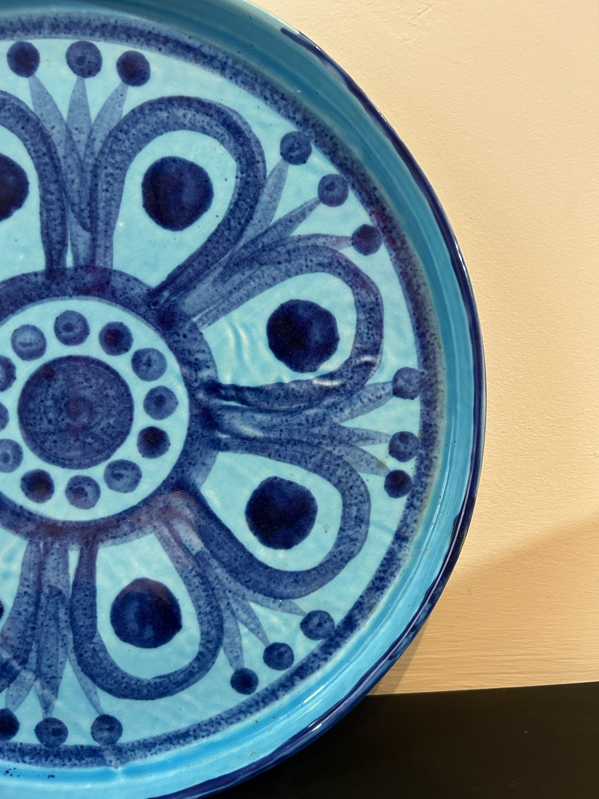 John ffrench Arklow Studio Pottery Plate Blue Turquoise Flower 1960s Ireland2