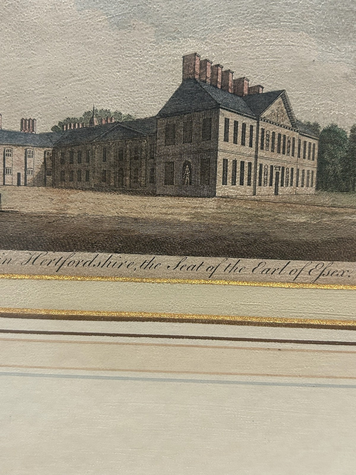 Antique Cashiobury Park Hertfordshire Hand Coloured Engraving Goadby c.17733
