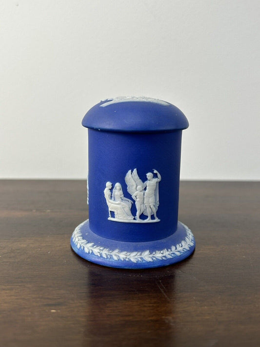 Wedgwood Blue Jasperware Match Box Lidded Container Blue